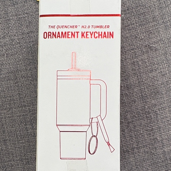 Stanley White Ornament Keychain Tumbler with Gold Polka Dots and Red Strap - Picture 3 of 4